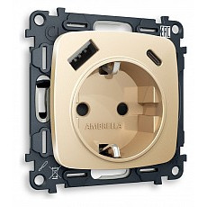 Розетка с заземлением и 2хusb type a и c, без рамки ambrella volt quant mo610010